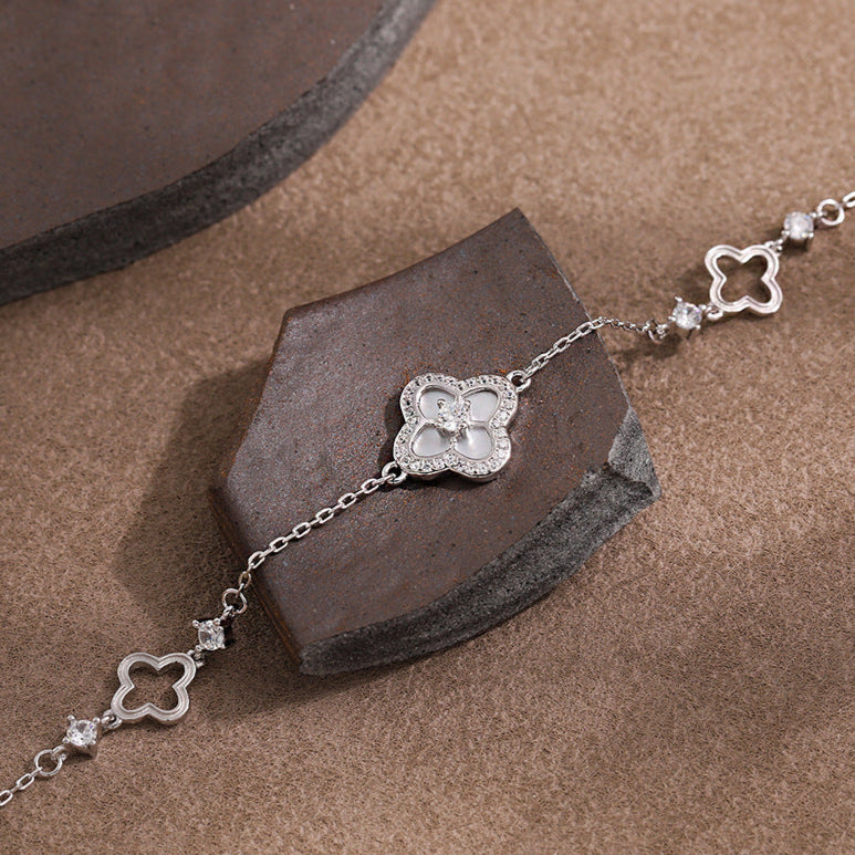 Mother-of-Pearl Clover Silver Bracelet OPHRASTUDIO