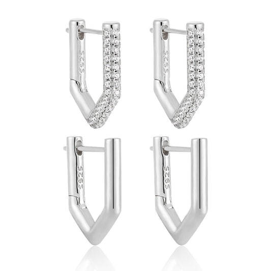 Geometric Pavé Edge Hoop Earrings
