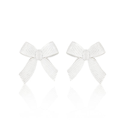 Ribbon Whisper Textured Bow Silver Stud Earrings OPHRASTUDIO