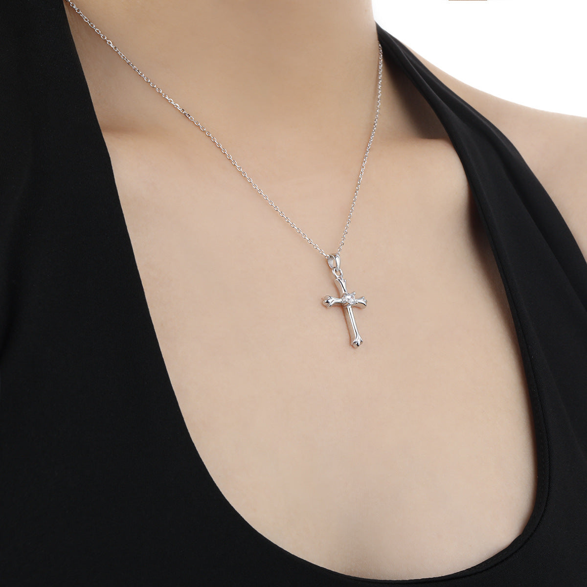 Diamond Cross Silver Pendant Necklace OPHRASTUDIO