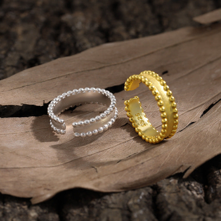 Matte Beaded Edge Silver Band Ring OPHRASTUDIO