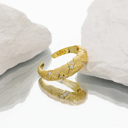 Brushed Pavé Zircon Silver Band Ring OPHRASTUDIO