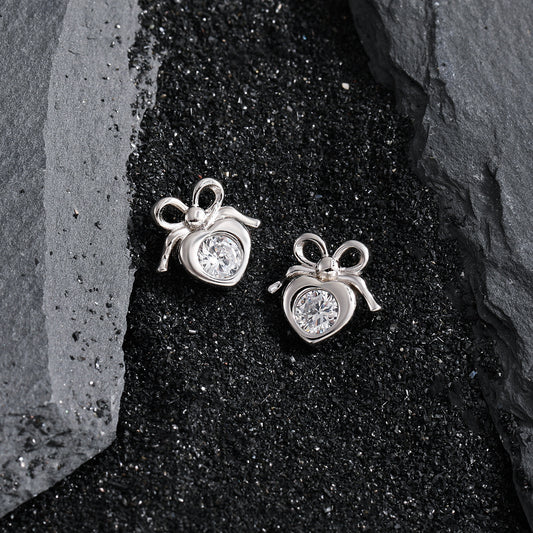 Bow Heart Zircon Stud Earrings