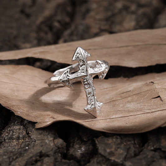 Textured Cross Silver Statement Ring OPHRASTUDIO