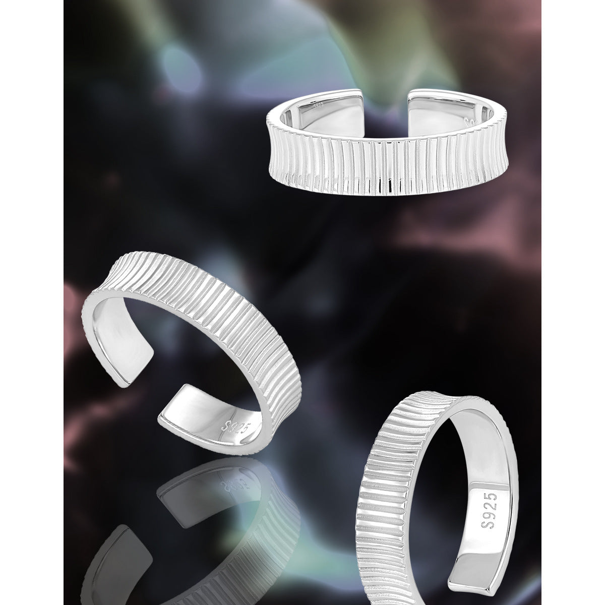 Retro Line Texture Silver Band Ring OPHRASTUDIO