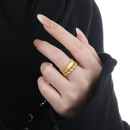 Matte Beaded Edge Silver Band Ring OPHRASTUDIO