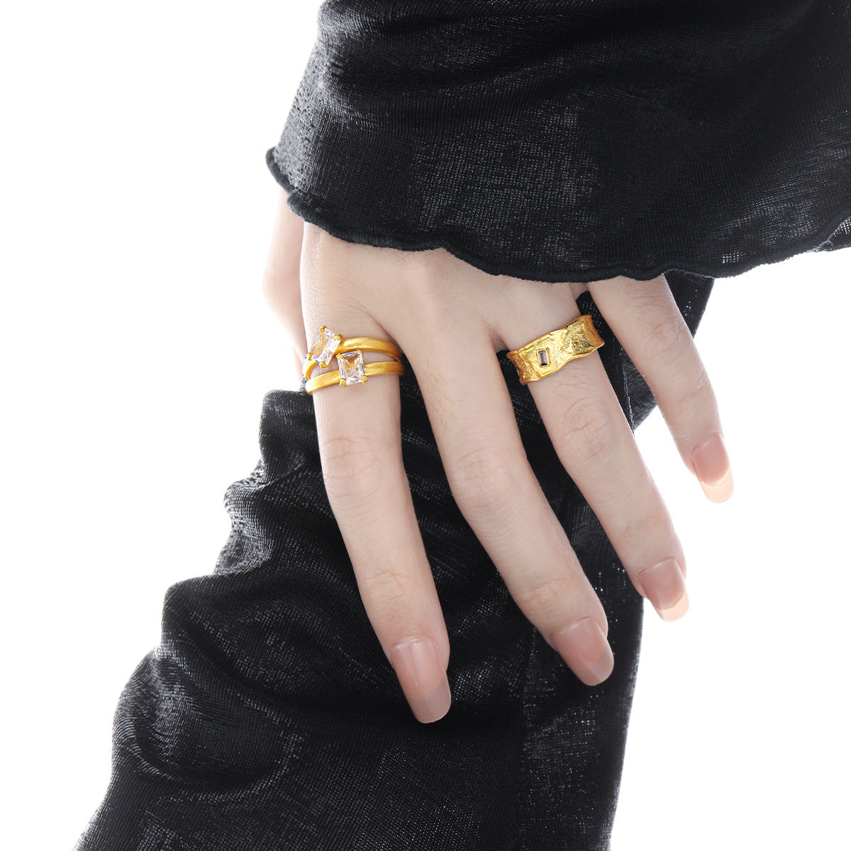 Sculpted Edge Baguette Zirconia Statement Ring OPHRASTUDIO