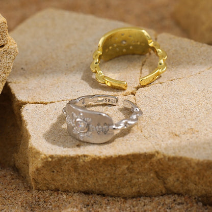 Sunflower Sparkle Silver Signet Ring OPHRASTUDIO