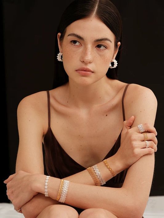 Lace-Pattern Open Cuff Bracelet OPHRASTUDIO